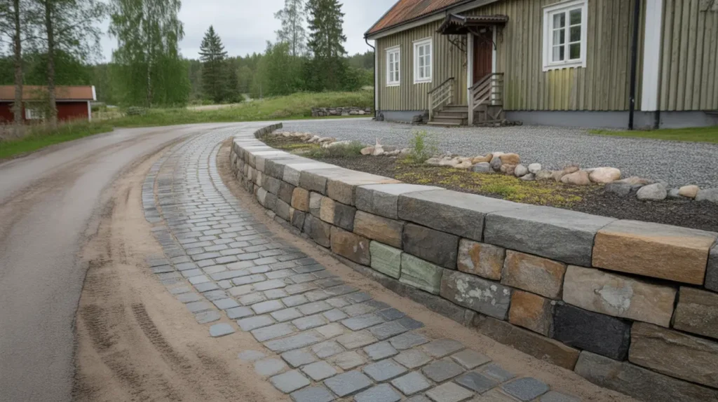 stenl ggning av uppfart och ny st dmur i taxinge nykvarn